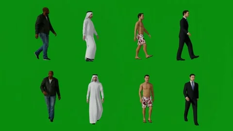 3D of several different Arab tourists on green screen background walking and loo Video stock 228496355