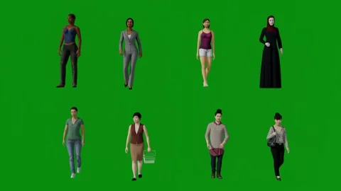3D of several different Asian and Indian women on green screen background standi 스톡 동영상 228498717