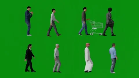 3D of several different Asian men on green screen background walking and talking Stock Footage 228661709