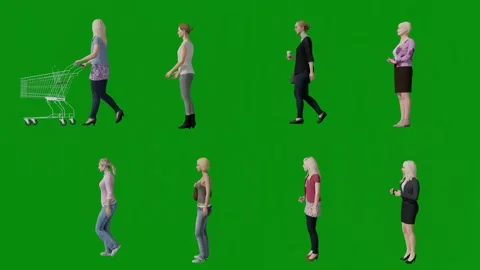 3D of several different blonde American women on green screen background talking Stock-Footage 228500732