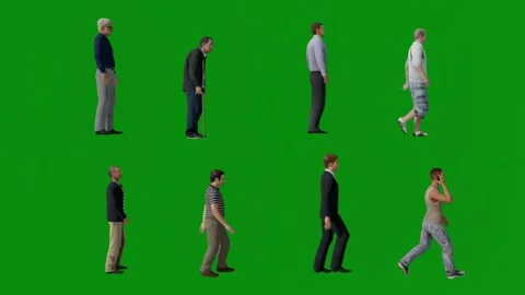 3D of several different retired men on green screen background standing talking 스톡 동영상 228500166