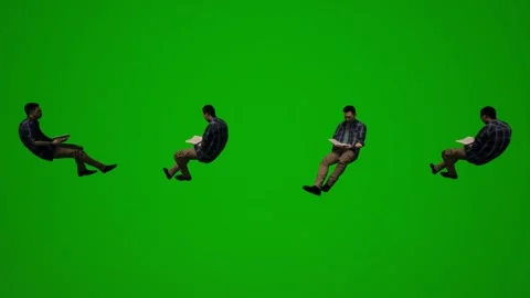 3D of several different Thai and Japanese men on green screen background sitting Stockbeeldmateriaal 219268394