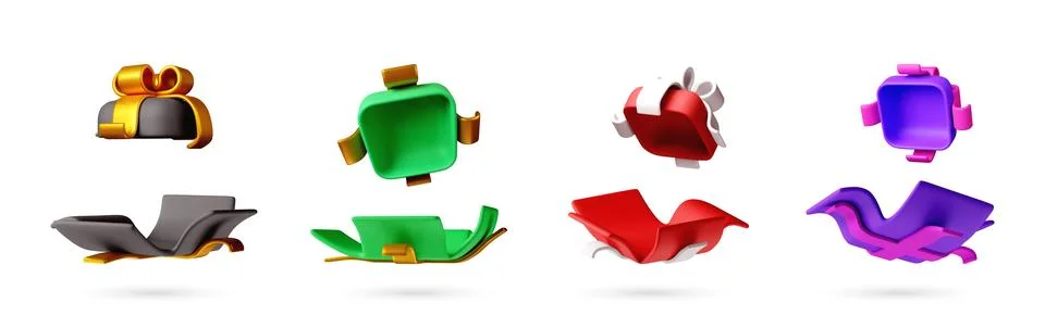 3D Several opened gift box with bow design. イラスト素材