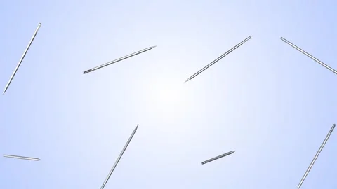 3D Sewing Needles Falling on a Light Background. Hand Sewing Needles 3D. 4K Stock Footage 289655880