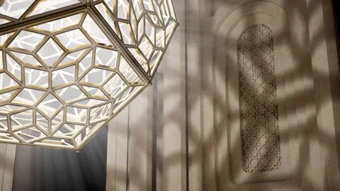 3D Shadow Lamp casting shadows on the jali or latticed screen niche.  Stock Footage 164866410