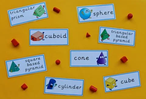 3d shape flat lay on yellow background. Stock Photos