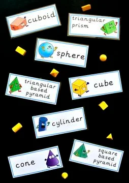 3d shape flatlay on black background. Stock Photos