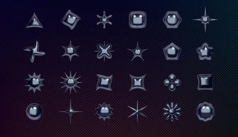 3D shape. Icon metal silver elements. Chrome Y2K style. Abstract forms star.. Stock Illustration