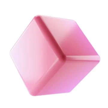 3d shape object block metal cube abstract geometric. Realistic glossy pink and Illustrazione stock
