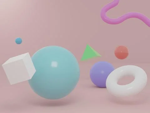 3D shape objects. Modern graphic texture. Bright gradient. Render geometric Stock Illustration