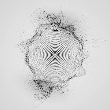 3D shape of particles array, wireframe and splashes Stock Illustration