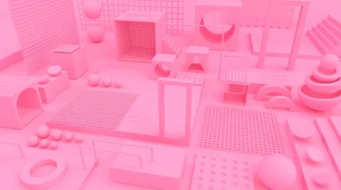 3d shapes abstract interior wallpaper. Shapes 3d. Geometric objects. Minimalism. Stock-Illustration