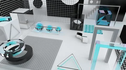 3d shapes abstract interior wallpaper. Shapes 3d. Geometric objects. Minimalism. Stock-Illustration