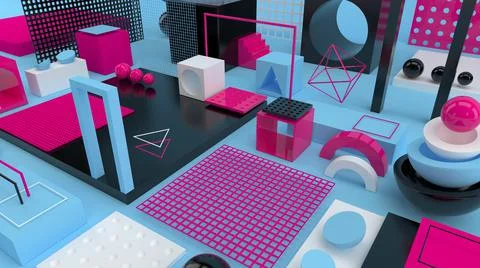 3d shapes background. Abstract wallpaper. Realistic geometric objects. Ilustração Stock