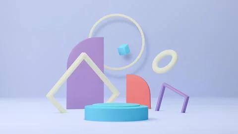3d shapes. Cute podium render, abstract geometric pastel display or room stage Stock Illustration