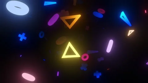 3d shapes elements triangles toruses crosses spinning on black background. Stock Footage 295054519
