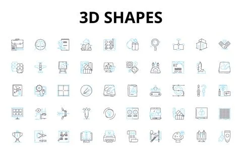 3d shapes linear icons set. Cube, Pyramid, Cylinder, Sphere, C, Tetrahedron イラスト素材
