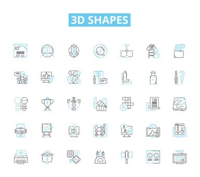 3d shapes linear icons set. Cube, Pyramid, Cylinder, Sphere, C, Tetrahedron Ilustração Stock