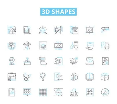 3d shapes linear icons set. Cube, Pyramid, Cylinder, Sphere, C, Tetrahedron Stockillustratie