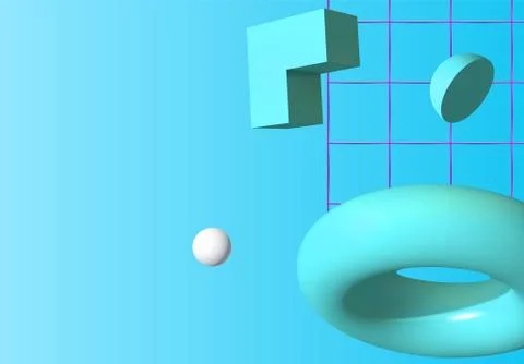 3D shapes or abstract design elements falling in trendy colorful surreal 스톡 일러스트