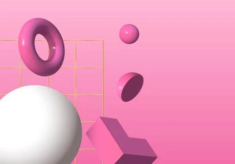 3D shapes or abstract design elements falling in trendy colorful surreal イラスト素材
