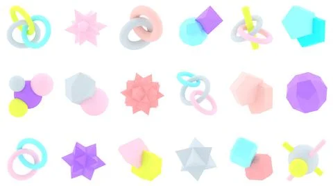 3d shapes set. Abstract objects collection. 3d geometric shapes. Stock-Illustration