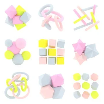 3d shapes set. Abstract objects collection. 3d geometric shapes. Stock-Illustration