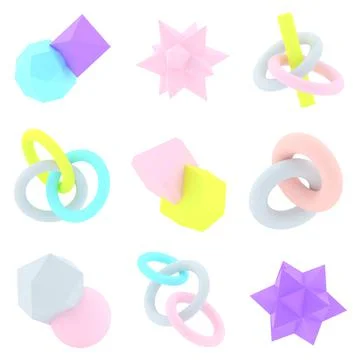 3d shapes set. Abstract objects collection. 3d geometric shapes. Stock-Illustration