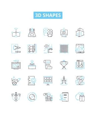 3d shapes vector line icons set. Polyhedron, cube, pyramid, cuboid, tetrahedron Stock Illustration