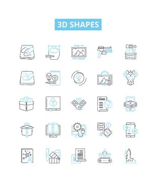 3d shapes vector line icons set. Polyhedron, cube, pyramid, cuboid, tetrahedron Stock Illustration