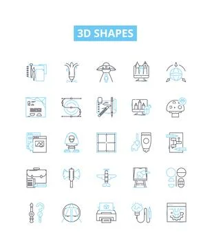 3d shapes vector line icons set. Polyhedron, cube, pyramid, cuboid, tetrahedron Stock Illustration