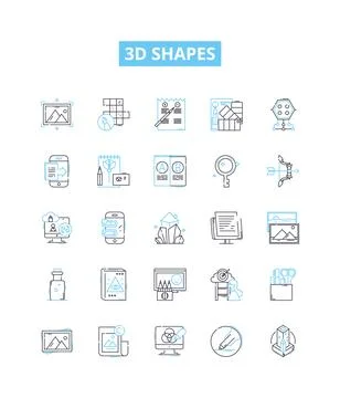 3d shapes vector line icons set. Polyhedron, cube, pyramid, cuboid, tetrahedron Stock Illustration