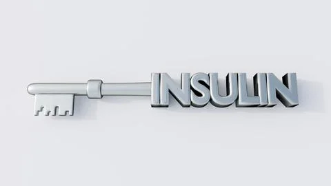A 3d shaping a key out of the word "INSULIN". Stock Illustration