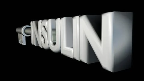 A 3d shaping a key out of the word "INSULIN". Stock Illustration