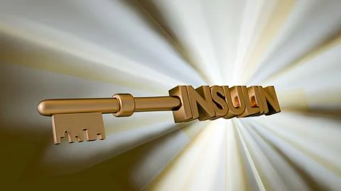 A 3d shaping a key out of the word "INSULIN". Ilustración de archivo