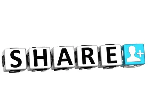 3d share button click here block text Stock Illustration
