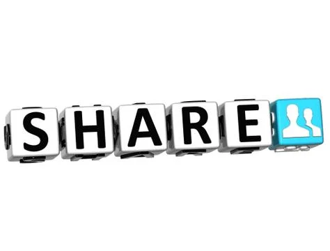 3d share button click here block text Stock Illustration