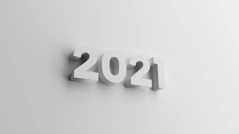 3D sharp clean design of year 2021 numbers hanging on a white wall. Stock Illustration