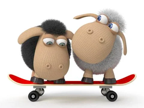 3d sheep on a skateboard Stock Illustration