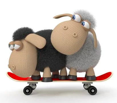 3d sheep on a skateboard Stock Illustration
