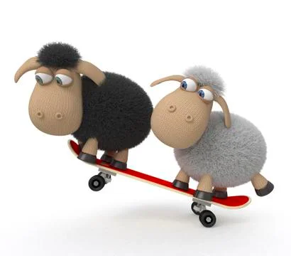 3d sheep on a skateboard Stock Illustration