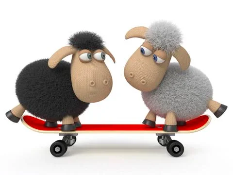 3d sheep on a skateboard Stock Illustration