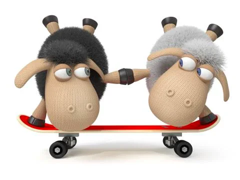 3d sheep on a skateboard Stock Illustration