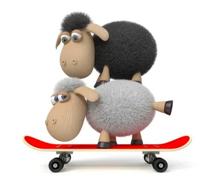 3d sheep on a skateboard Stock Illustration