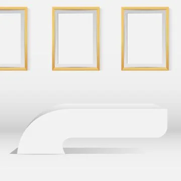 3d shelf with photo frames concept background design Stock Illustration