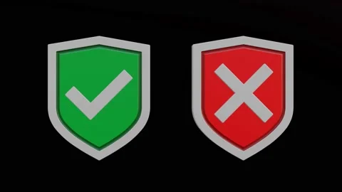 3D Shield animation with accept and decline icon on black screen, Seamless loop Video stock 224909581