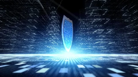 3d shield in digital technology cyberspace city network Stock Footage 341608730