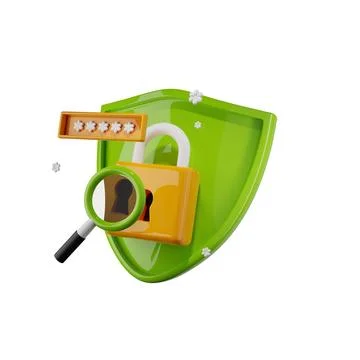 3D shield icon, authentication secure lock password render concept Stock Illustration