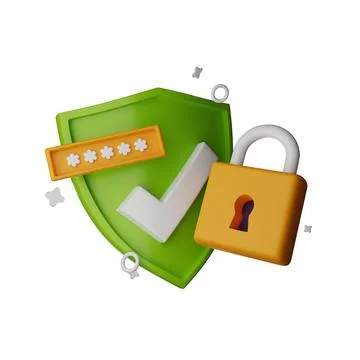 3D shield icon, lock password render secure concept, secret personal data Stock Illustration