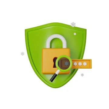 3D shield icon, secure lock password render concept, secret personal data Illustrazione stock